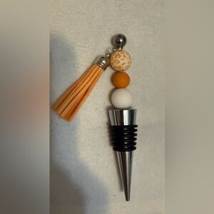 Orange and White Beaded Wine Stopper